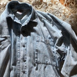 80s acid wash denim painter jacket/duster/dress